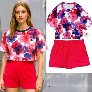 Juicy Couture Pink Purple Floral Terry Cloth 2pc Outfit Set Size Medium NWT